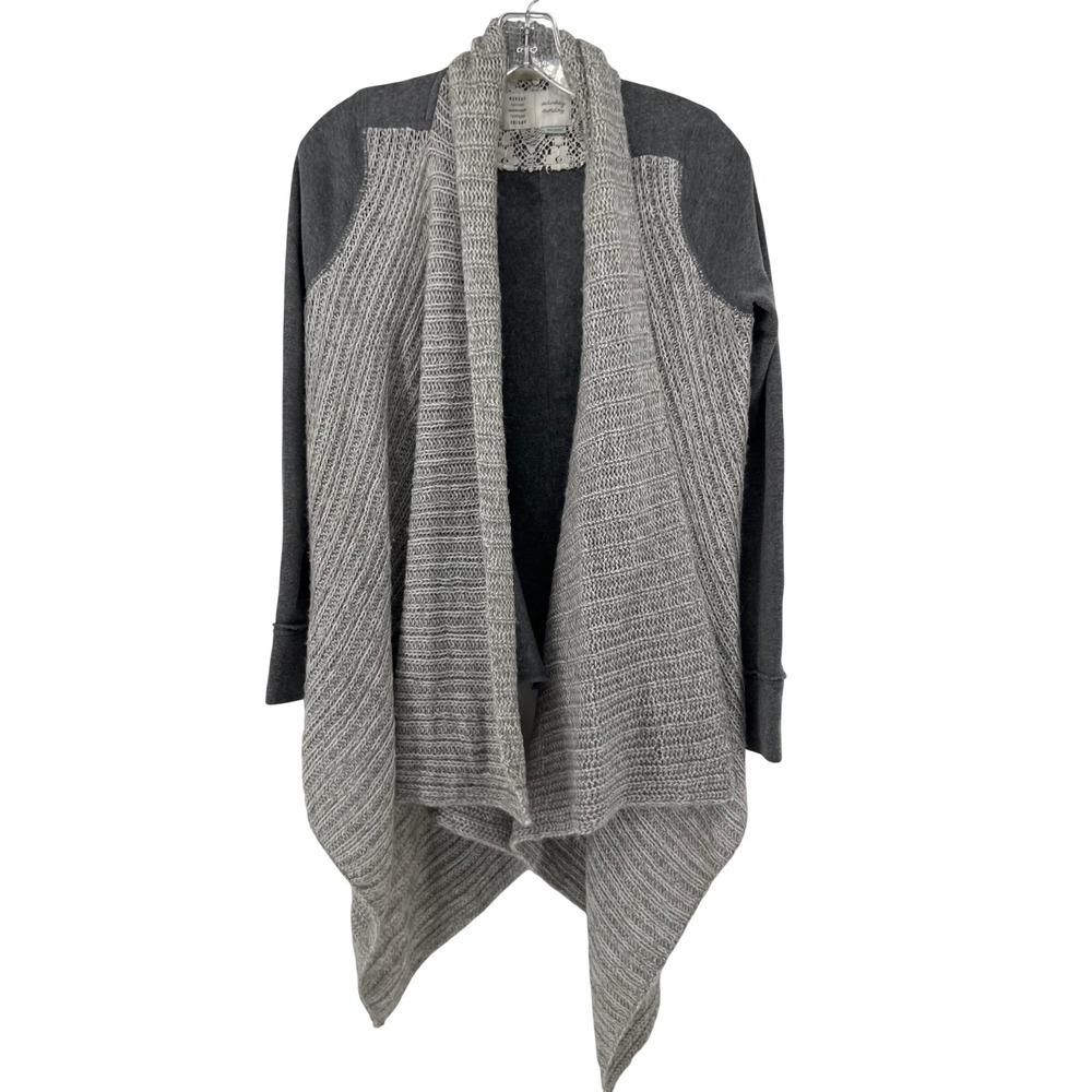 Anthropologie Saturday Sunday Grey Open Front Draped Knit Cardigan Sweater Small